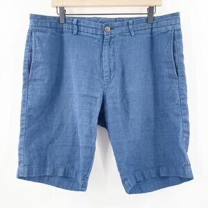 BONOBOS Shorts Size 35 100% Linen 10” Inseam Blue Stripe Summer Casual Outdoor